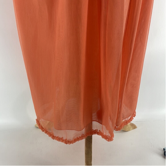 Vintage night coat house coat pajamas might dress coral house wife frills sz m-l - Picture 8 of 11